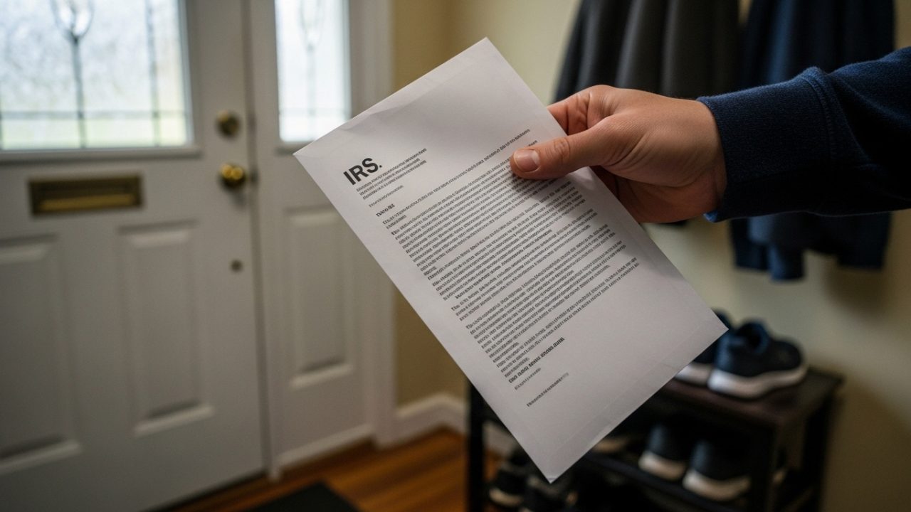 person gripping letter from the IRS in their foyer