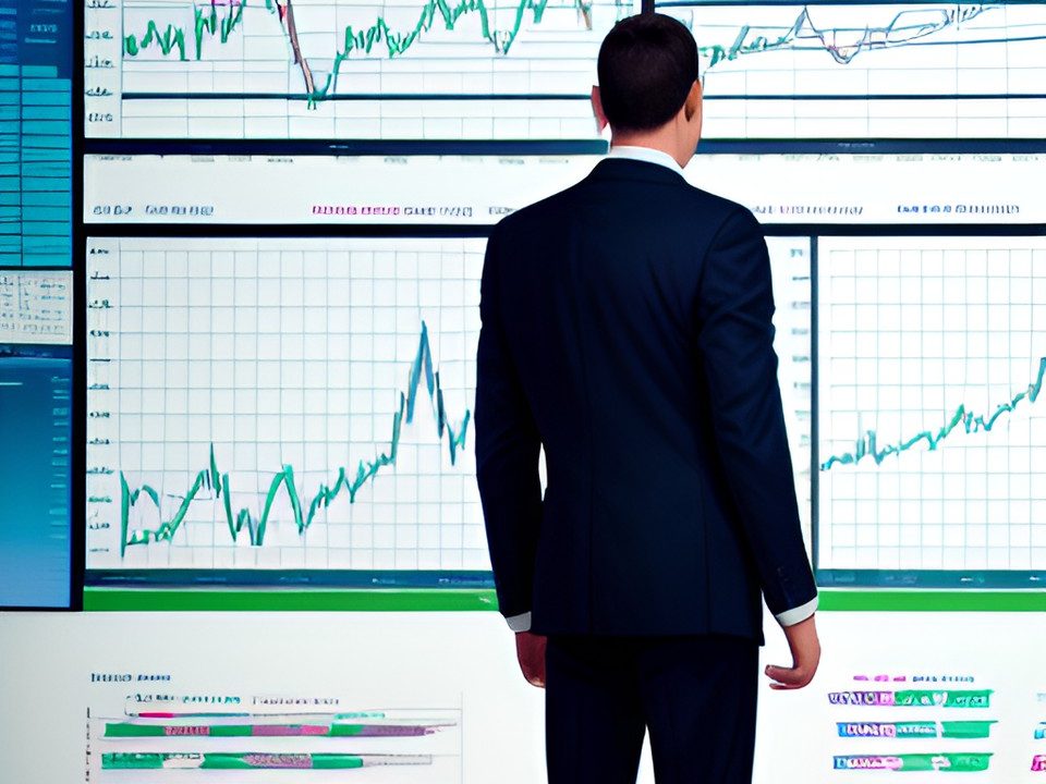 a business person starting at charts that have risen and plateaued