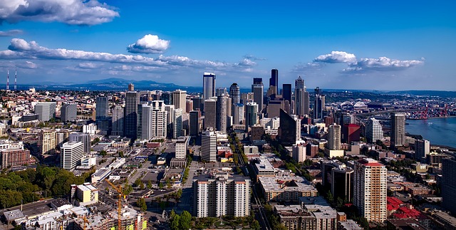 bird's eye view of downtown seattle