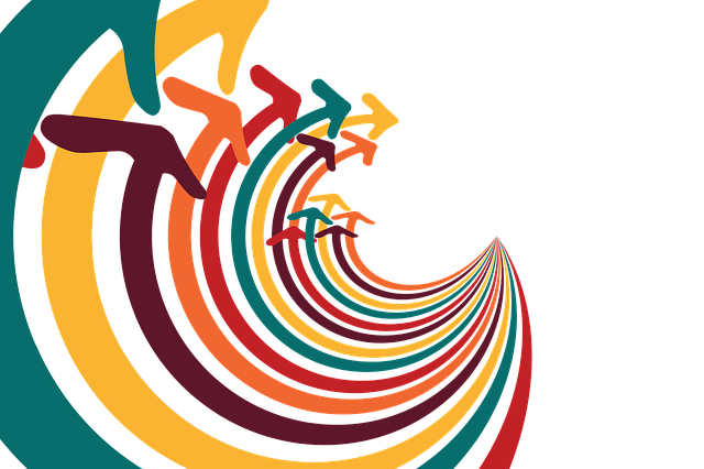 a series of arrows curving around like a wave