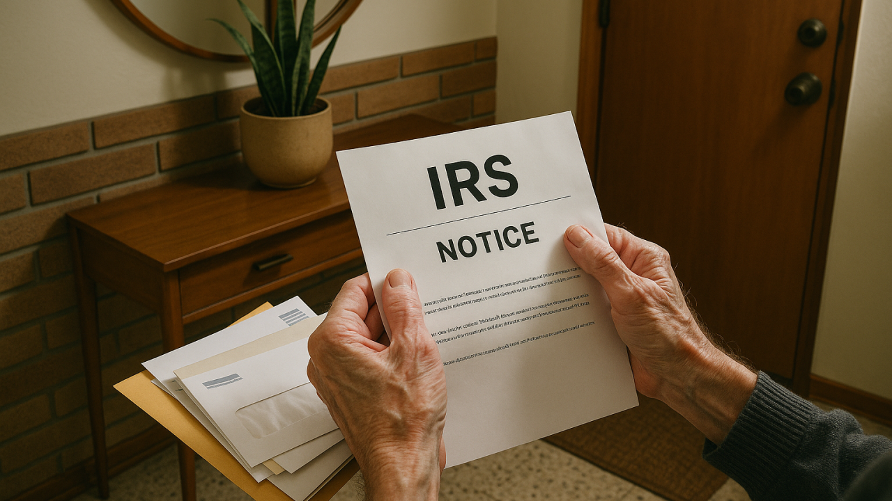 pair of trembling hands holding an IRS notice