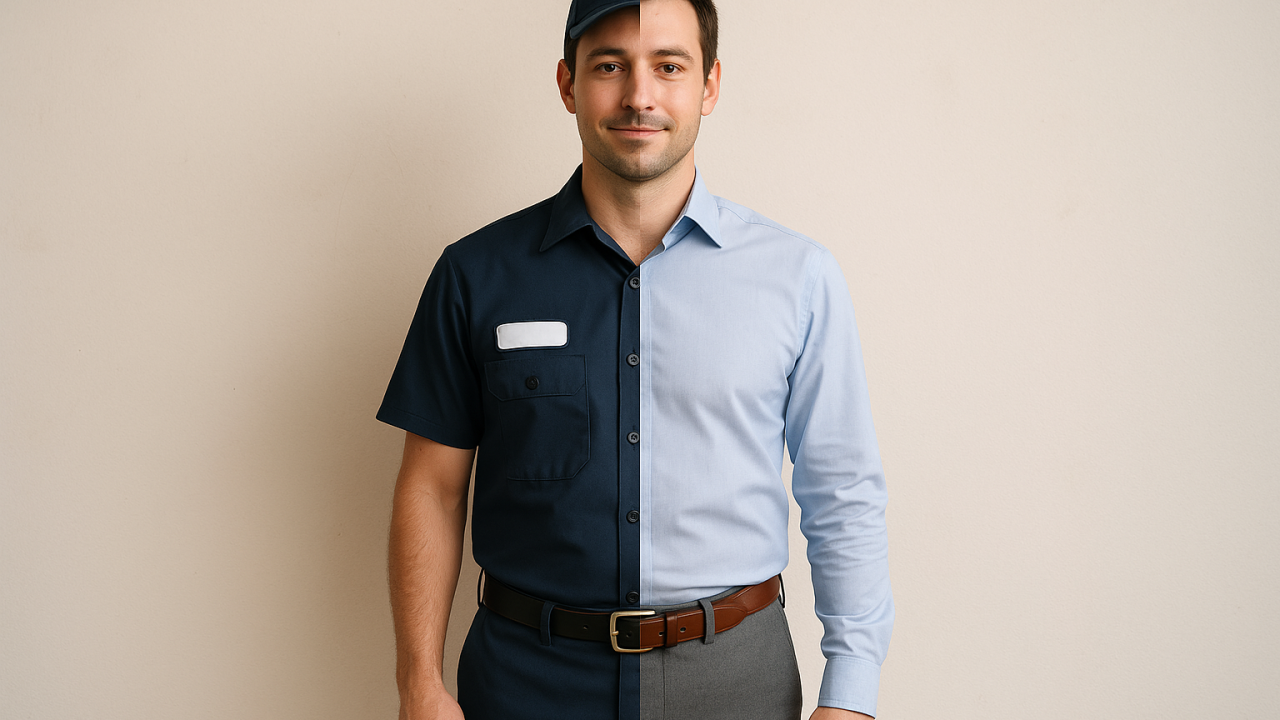 employee half uniformed half casual